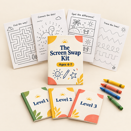 The Screen Swap Kit printable activity booklets for ages 4-7